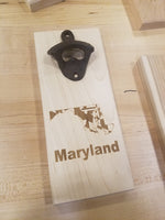 MAGNETIC Bottle Opener - Wall Mounted Bottle Opener - Maryland State Outline - Maryland Flag - Magnetic - Laser Engraved