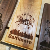 MAGNETIC Bottle Opener - Baltimore Skyline and Maryland Crab - Magnetic - Laser Engraved