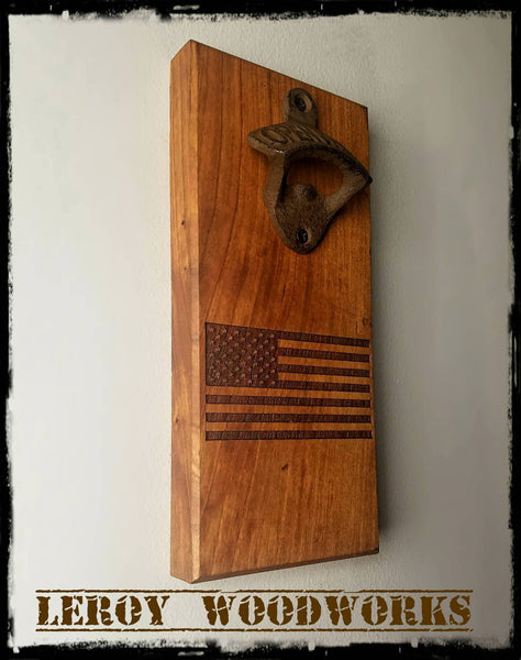 MAGNETIC Bottle Opener - Wall Mounted Bottle Opener - American Flag - USA Flag - Magnetic - Laser Engraved