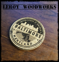 Baltimore Cork Coasters, laser engraved, custom, man cave, personalized, beer (set of 4)