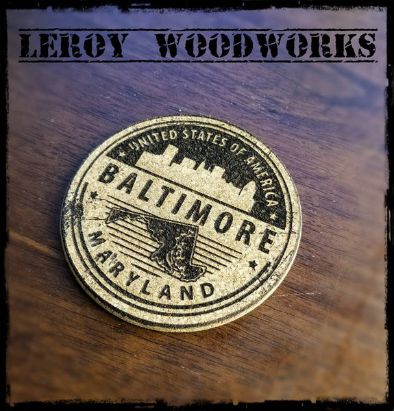 Baltimore Cork Coasters, laser engraved, custom, man cave, personalized, beer (set of 4)