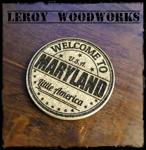 Maryland Cork Coasters, laser engraved, custom, man cave, personalized, beer (set of 4)