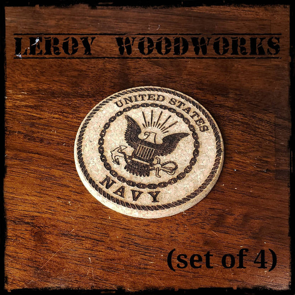 United States Navy Cork Coasters, USA, America, Military, laser engraved, custom, man cave, personalized, beer (set of 4)