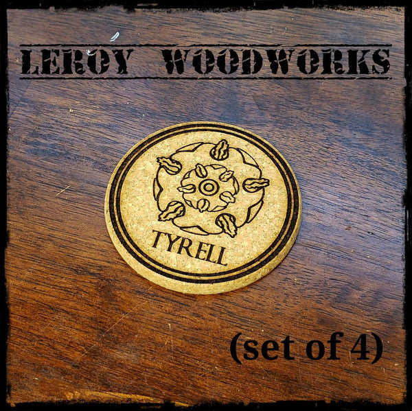 GOT House Tyrell Cork Coasters, Game of Thrones, Laser Engraved, Custom, Man Cave, Personalized, Beer (set of 4)