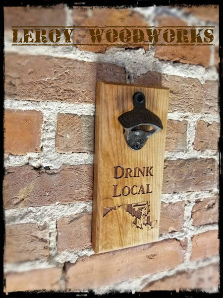 MAGNETIC Bottle Opener - Wall Mounted Bottle Opener - Maryland - Drink Local - Magnetic - Laser Engraved