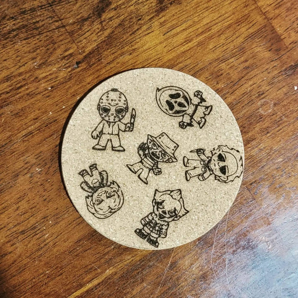 Halloween Movie Villains - Freddy Krueger - Jason Voorhees - Scream - Chucky - Pennywise - Cork Coaster - Set of 4