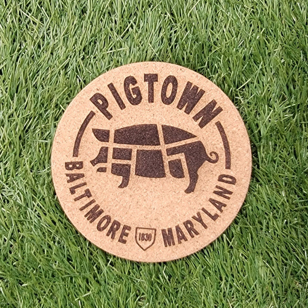 Pigtown Baltimore Maryland Cork Coasters, Laser Engraved, Custom, Man Cave, Personalized, Beer (set of 4)