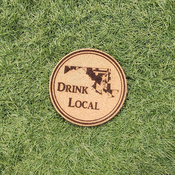 Maryland Drink Local Cork Coasters, Laser Engraved, Custom, Man Cave, Personalized, Beer (set of 4)