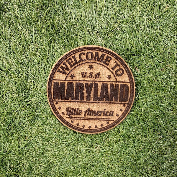 Maryland Cork Coasters, Laser Engraved, Custom, Man Cave, Personalized, Beer (set of 4)