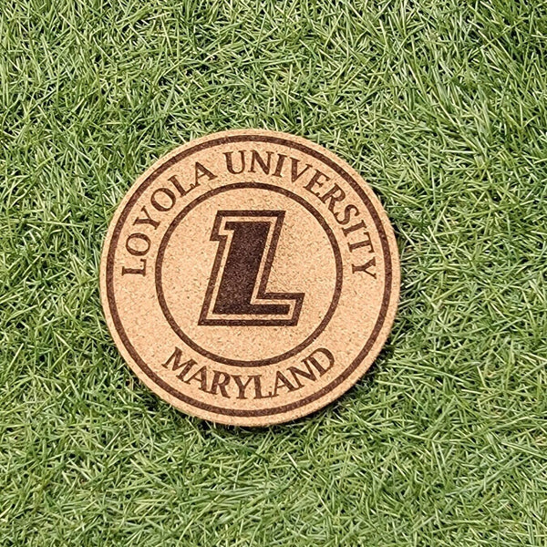 Loyola University Cork Coasters, Laser Engraved, Custom, Man Cave, Personalized, Beer (set of 4)