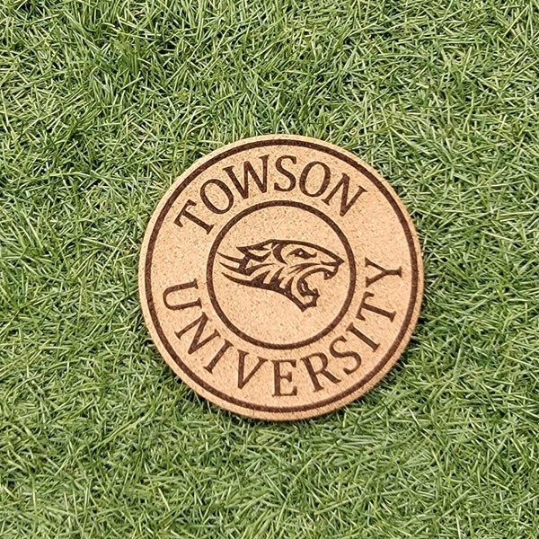 Towson University Cork Coasters, Laser Engraved, Custom, Man Cave, Personalized, Beer (set of 4)